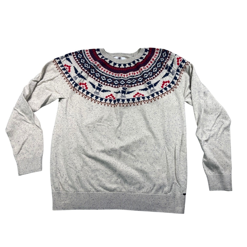 On The Byas Sweater Mens L Fair Isle Nordic Pullover Crewneck Oatmeal Speckled